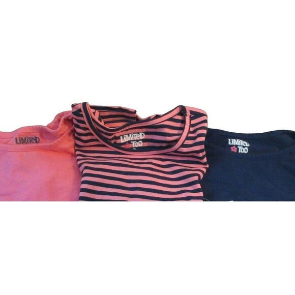 Limited Too Girls Sz 4 Set of three Long Sleeve Tees Stripe Solid Navy Pink - Picture 1 of 5